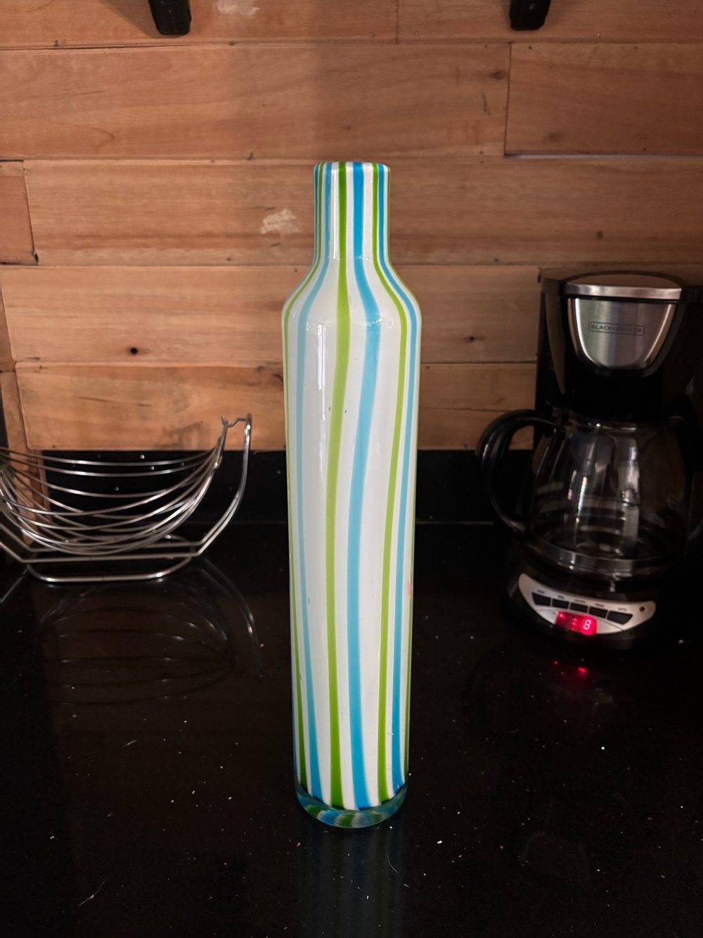 Striped Decorative Glass Vase in Blue and Green